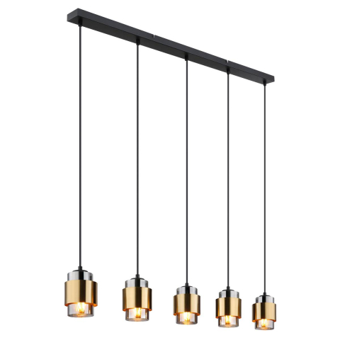 Pendelleuchte, Glas, 4 Strahler, Messingring, 105 cm x 10 cm
