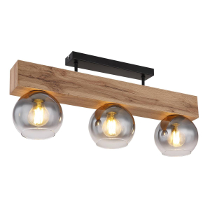 Deckenleuchte, Metall, Holzoptik, Glas, 65 cm x 15 cm