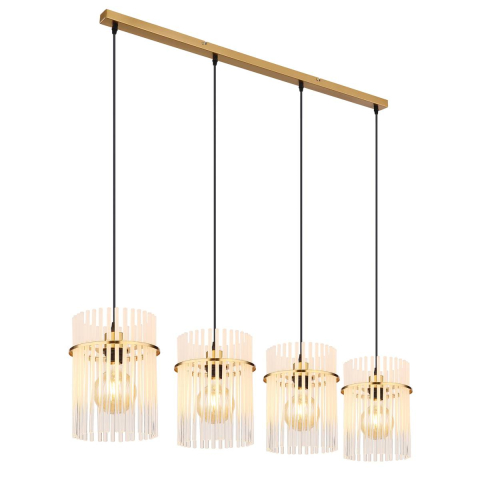 Pendelleuchte, Metall, Glasstäbe, Gold, 4 Strahler, 110 cm x 20 cm