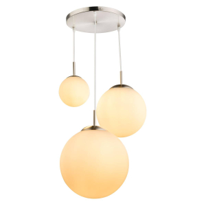 Pendelleuchte, Metall, Glas, Nickel, Opal, 52 cm Ø