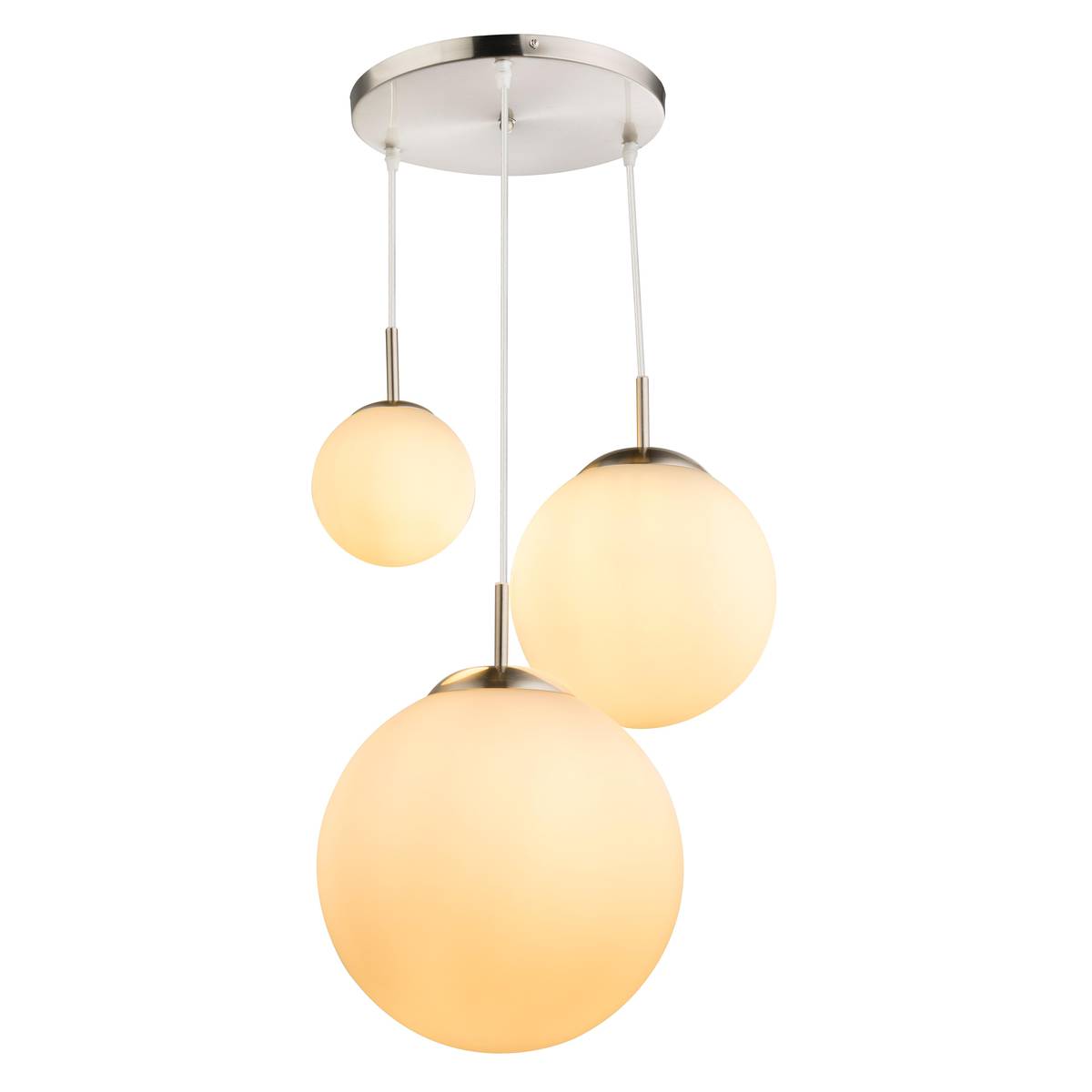 Pendelleuchte, Metall, Glas, Nickel, Opal, 52 cm Ø