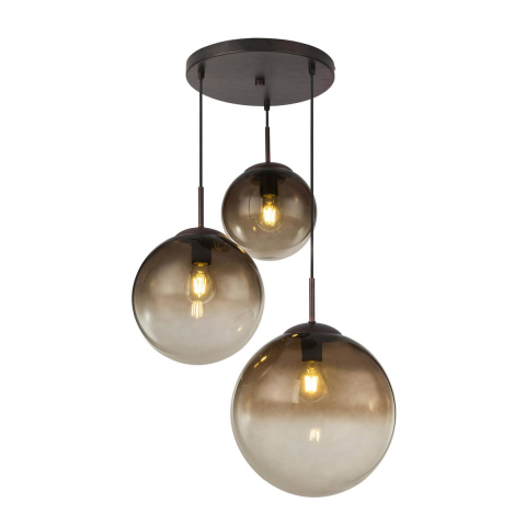 Pendelleuchte, Metall, Glas, Braun, Amber, 51 cm Ø