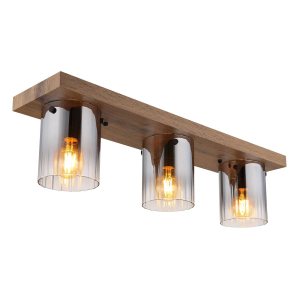 Deckenleuchte, Glas, Holzoptik, Braun, 3 Strahler, 71 cm x 16 cm
