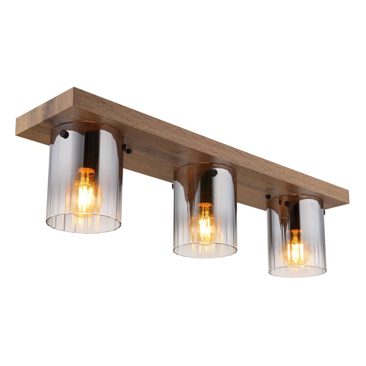 Deckenleuchte, Glas, Holzoptik, Braun, 3 Strahler, 71 cm x 16 cm
