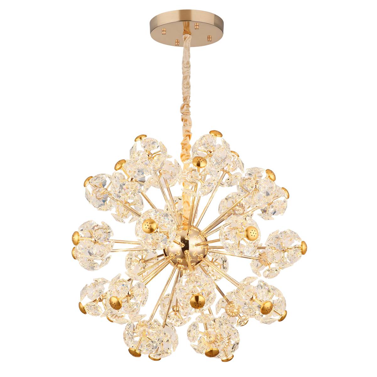 LED Pendelleuchte, Metall, Glaskristalle, Gold, 80 cm Ø