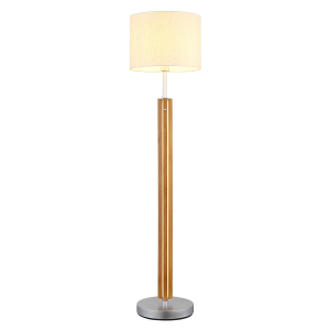 LED Stehleuchte, Metall, Holz, Stoff, Braun, Natur, 145 cm Höhe