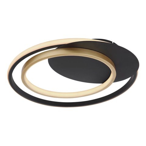 LED Deckenleuchte, Metall, Schwarz, Gold, CCT, Fernbedienung, 49 cm x 47 cm
