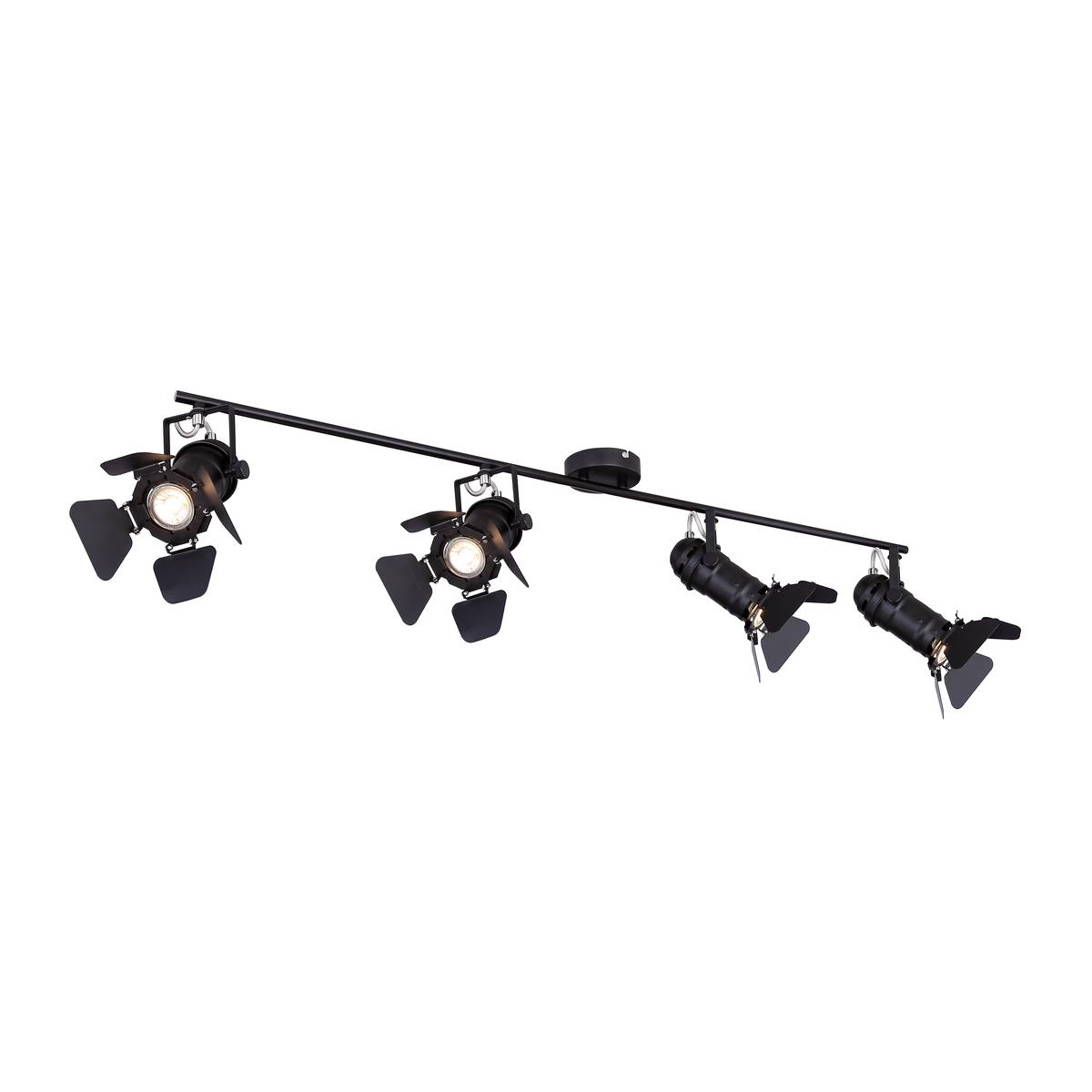 Spot, métal, noir, lot de 4, orientable, 125 cm x 18 cm