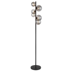 Stehleuchte, LED, Schwarz, Rauchfarbe, 6 Lichtquellen, Metall, Glas, 3000 Kelvin, 780 Lumen, G9, IP20, Fussschalter