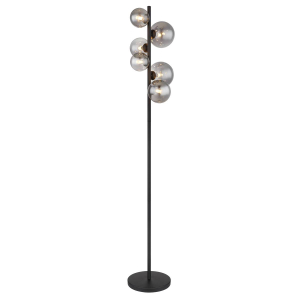 Stehleuchte, LED, Schwarz, Rauchfarbe, 6 Lichtquellen, Metall, Glas, 3000 Kelvin, 780 Lumen, G9, IP20, Fußschalter