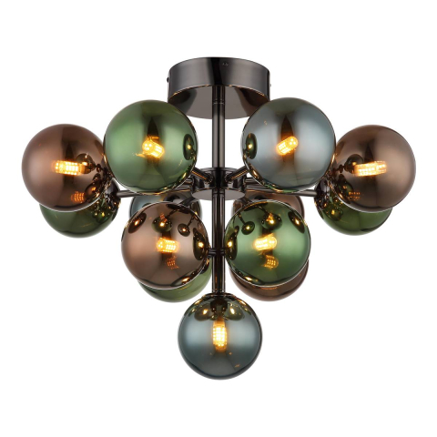 Deckenleuchte, Metall, Glaskugeln, Bunt, 56 cm Ø