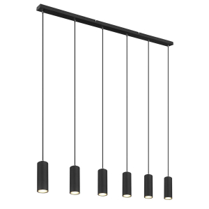 Pendelleuchte, Metall, Schwarz, 6 Strahler, 115 cm x 6 cm