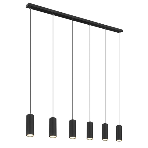 Pendelleuchte, Metall, Schwarz, 6 Strahler, 115 cm x 6 cm