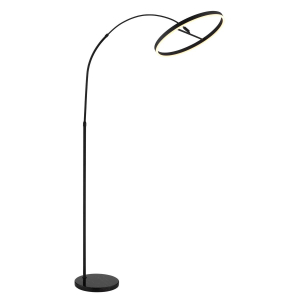 LED Stehleuchte, Metall, Marmor, Schwarz, Opal, 203 cm Höhe