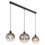 Suspension, verre fumé, 3 spots, 95 cm x 25 cm