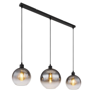 Pendelleuchte, Glas, Rauchfarbe, 3 Strahler, 95 cm x 25 cm