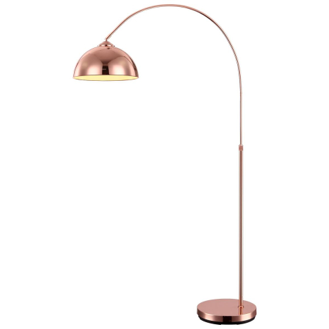 Lampadaire, lampe arquée, métal, cuivre, interrupteur, hauteur : 196 cm
