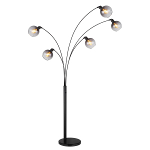 Stehleuchte, Metall, Glas, Schwarz, Rauchfarbe, 208 cm Höhe