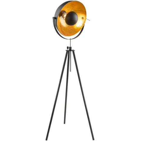 Stehleuchte, Metall, Schwarz, Gold, Halbkugelförmig, Stabförmig, Höhe 179 cm, Durchmesser 69 cm, E27, LED geeignet, Schalter