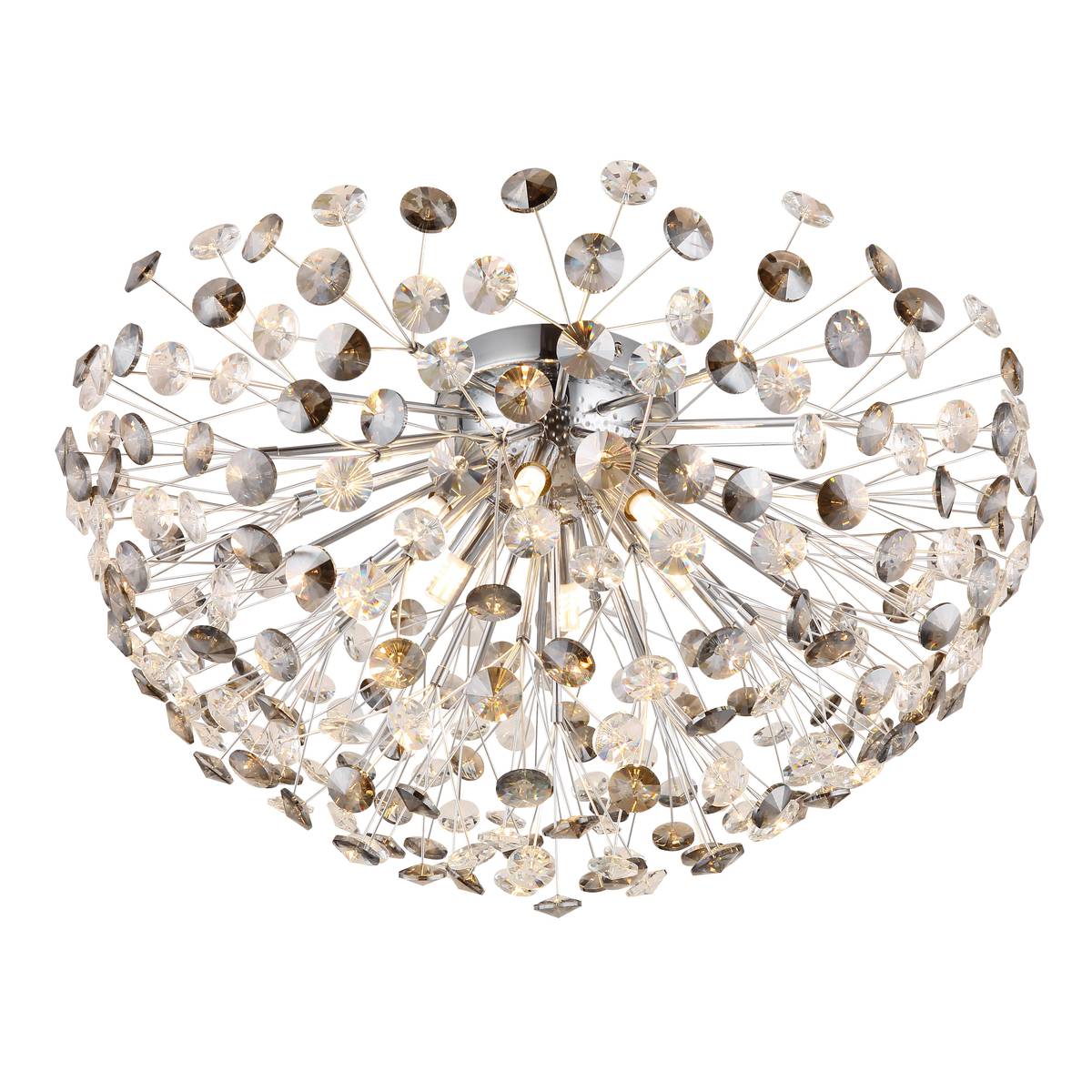 LED Deckenleuchte, Metall, K9 Kristalle, Rauchfarbe, 60 cm Ø