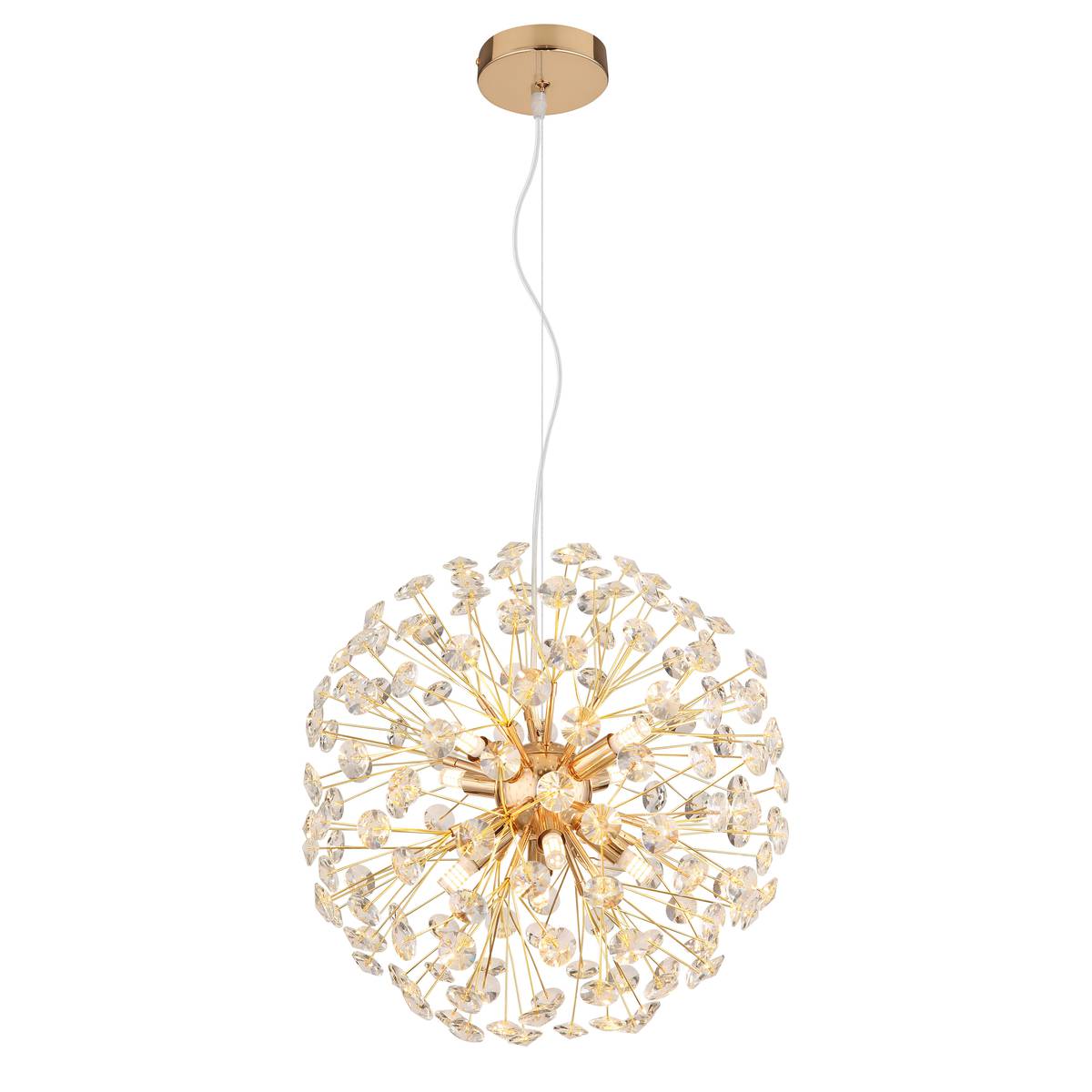 Pendelleuchte, Gold, Klar, Rund, Kugelförmig, Metall, K9 Kristalle, 8 Brennstellen, 3000 K, IP20, Kostenfreie Lieferung, 2800 Lumen