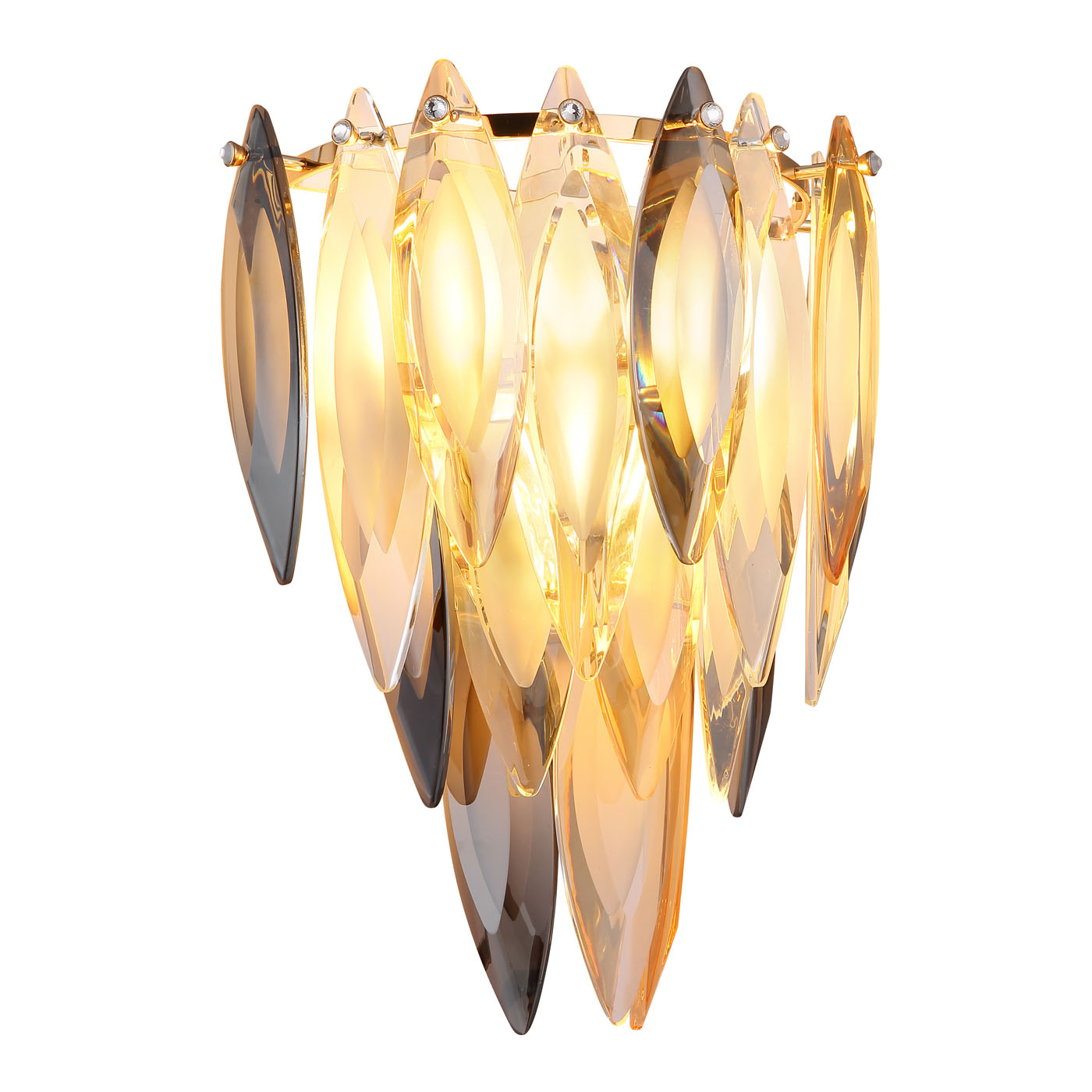 Wandleuchte, Gold, Rauchfarbe, Champagner, Metall, K9 Kristalle, 3 Brennstellen, LED geeignet, E14, IP20