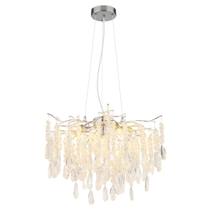 Pendelleuchte, Silber, Klar, Geschwungen, Tropfenförmig, Metall, Glaskristalle, E14, LED geeignet, IP20, CE Zertifikat,