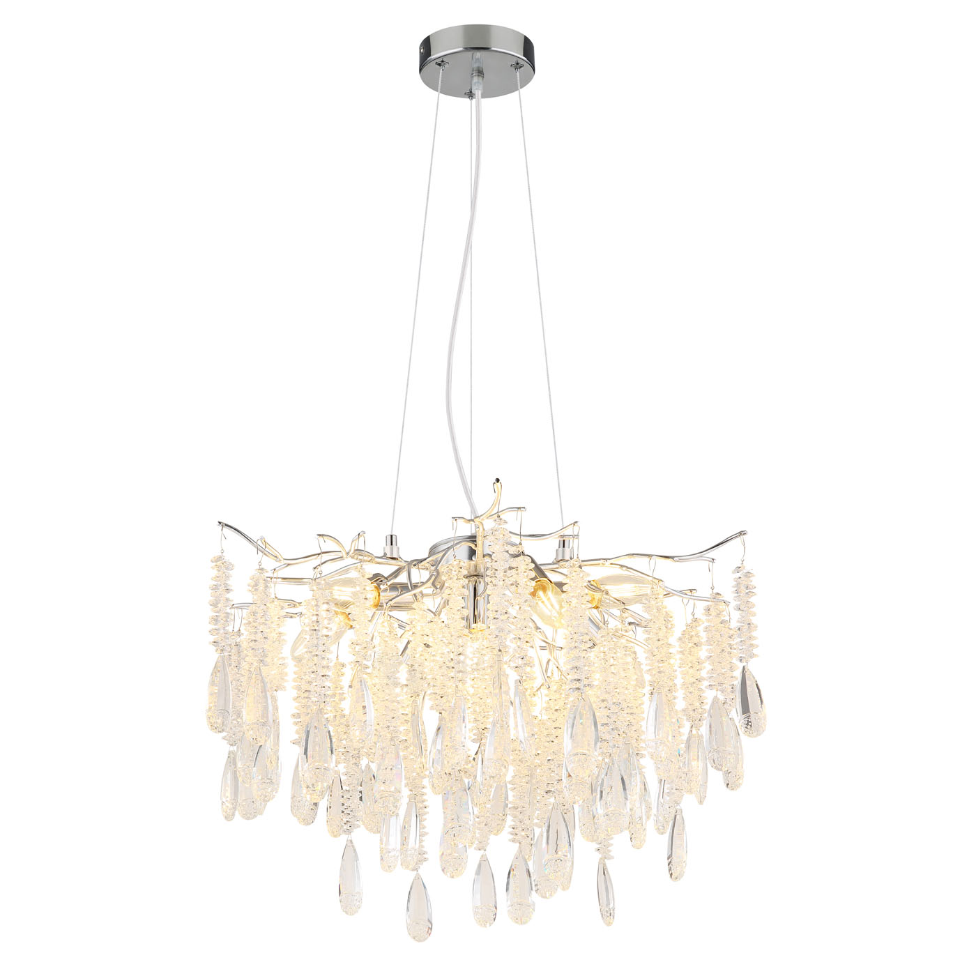 Pendelleuchte, Silber, Klar, Geschwungen, Tropfenförmig, Metall, Glaskristalle, E14, LED geeignet, IP20, CE Zertifikat,