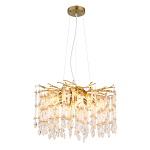Pendelleuchte, Gold, Amber, Klar, Metall, Glaskristalle, Rund, 8 Brennstellen, LED geeignet, E14, Kostenloser Versand, CE Zertifikat