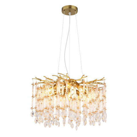Pendelleuchte, Gold, Amber, Klar, Metall, Glaskristalle, Rund, 8 Brennstellen, LED geeignet, E14, Kostenloser Versand, CE Zertifikat