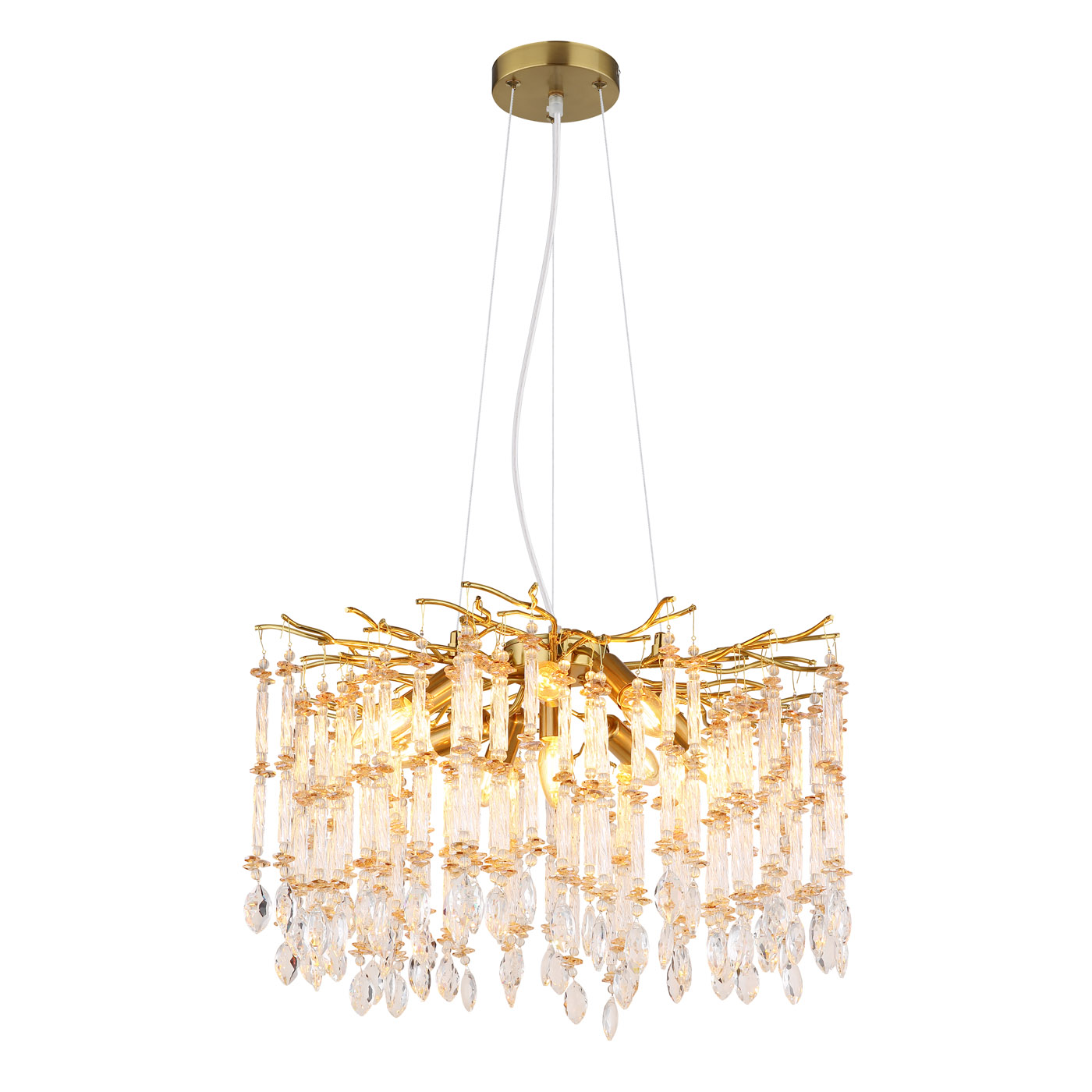 Pendelleuchte, Gold, Amber, Klar, Metall, Glaskristalle, Rund, 8 Brennstellen, LED geeignet, E14, Kostenloser Versand, CE Zertifikat