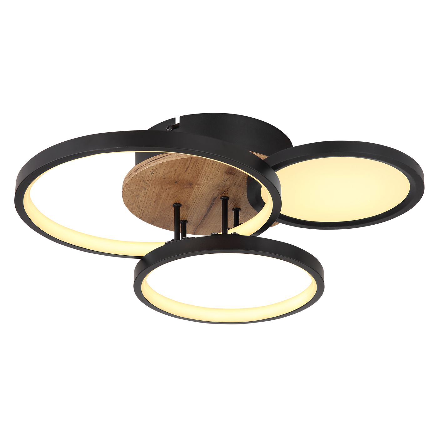Plafonnier LED, métal, noir, aspect bois, 40 cm x 38 cm