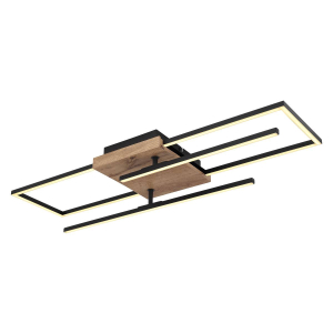 LED Deckenleuchte, Metall, Schwarz, Holzoptik, 80 cm x 20 cm