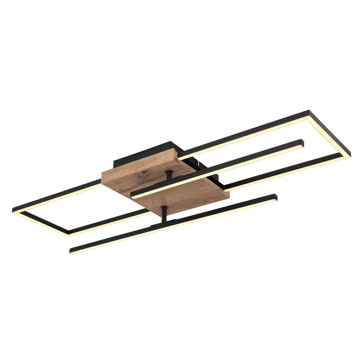 LED Deckenleuchte, Metall, Schwarz, Holzoptik, 80 cm x 20 cm