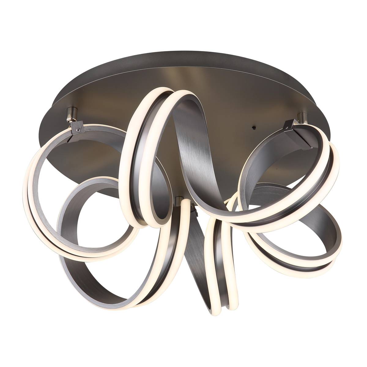 Plafonnier LED, métal, gris, CCT, télécommande, 54 cm de diamètre