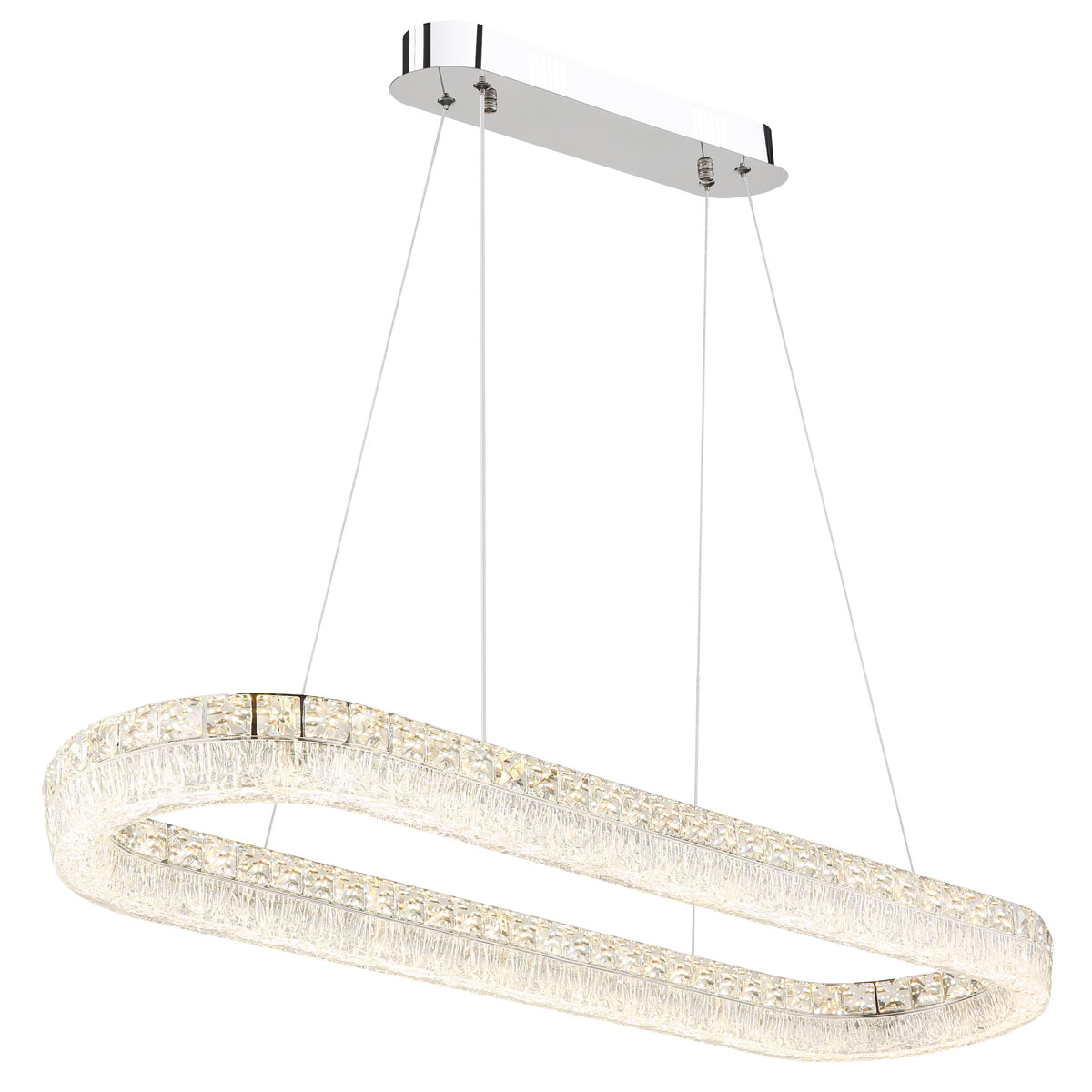 LED Pendelleuchte, Chrom, Klar, Länglich, Oval, Metall, Acryl, Glaskristalle, 100 cm, Dimmbar, CCT, Nachtlicht, Memory Funktion