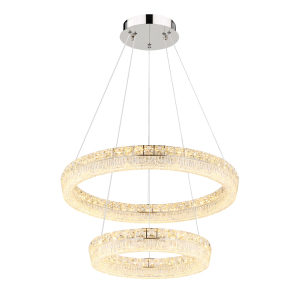 LED Pendelleuchte, Chrom, Klar, Rund, Ringförmig, Metall, Acryl, Glaskristalle, 4900 Lumen, Dimmbar, CCT,