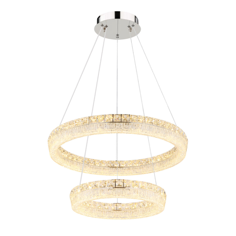 LED Pendelleuchte, Chrom, Klar, Rund, Ringförmig, Metall, Acryl, Glaskristalle, 4900 Lumen, Dimmbar, CCT,