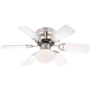 Deckenventilator, Metall, MDF, Nickel, Weiß, Rund, Zugschlater, Ø 76 cm, E27