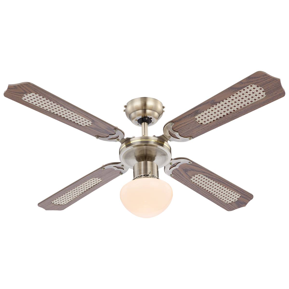 Deckenleuchte, Ventilator, Metall, Glas, Zugschalter, 107 cm Ø