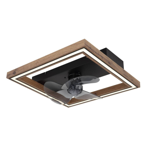 LED Deckenventilator, Schwarz, Quadratisch, RGBW, Timer, Memory, 44 x 44 cm
