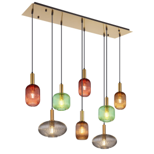 Pendelleuchte, Glas, Messing, Multicolor, Länglich, 125 x 48 cm, 8 x E27