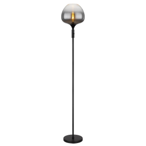 Stehleuchte, Metall, Glas, Schwarz, Rauchfarbe, 165 cm Höhe