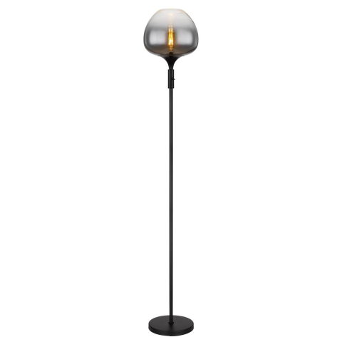 Stehleuchte, Metall, Glas, Schwarz, Rauchfarbe, 165 cm Höhe