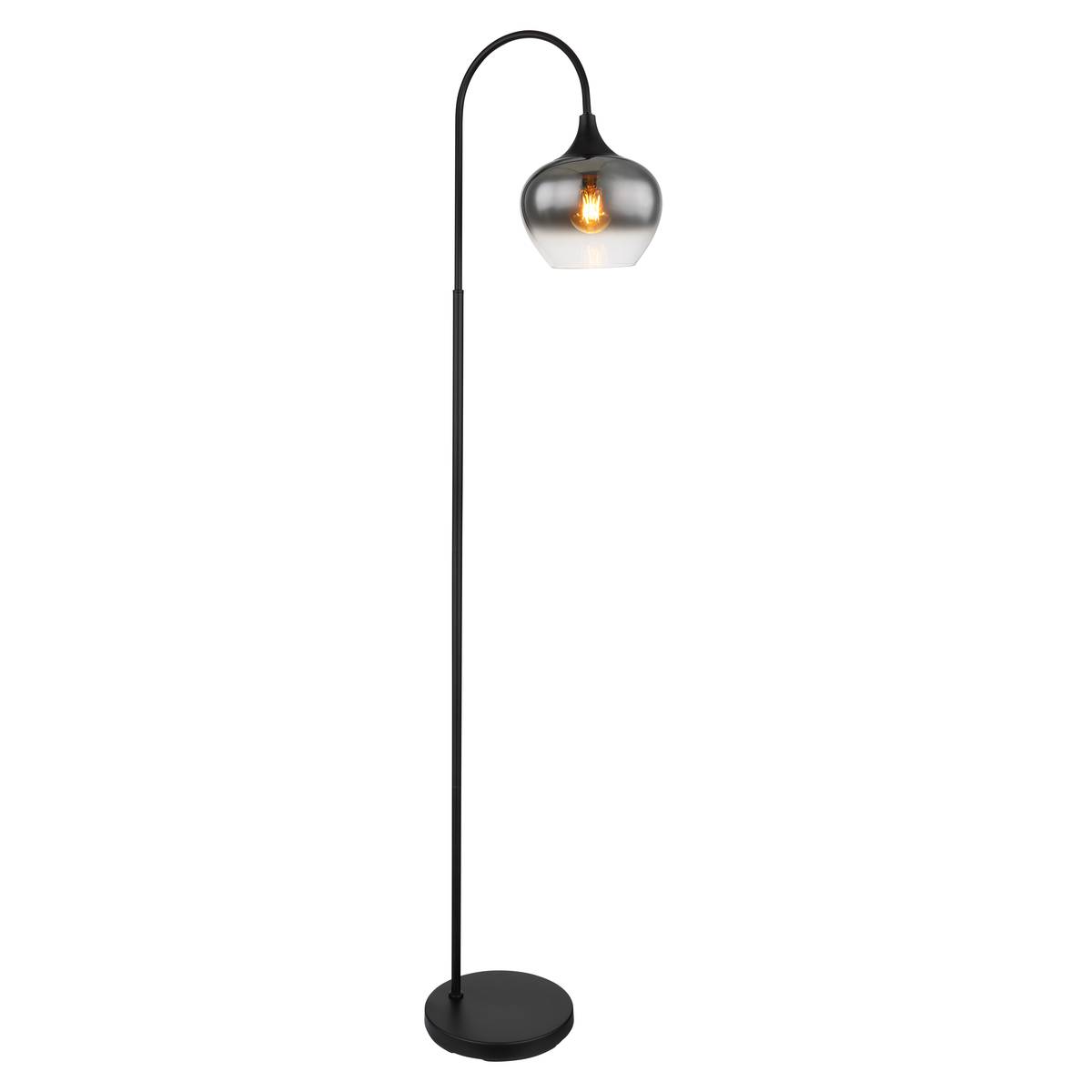 Stehleuchte, Metall, Glas, Schwarz, Rauchfarbe, 150 cm Höhe