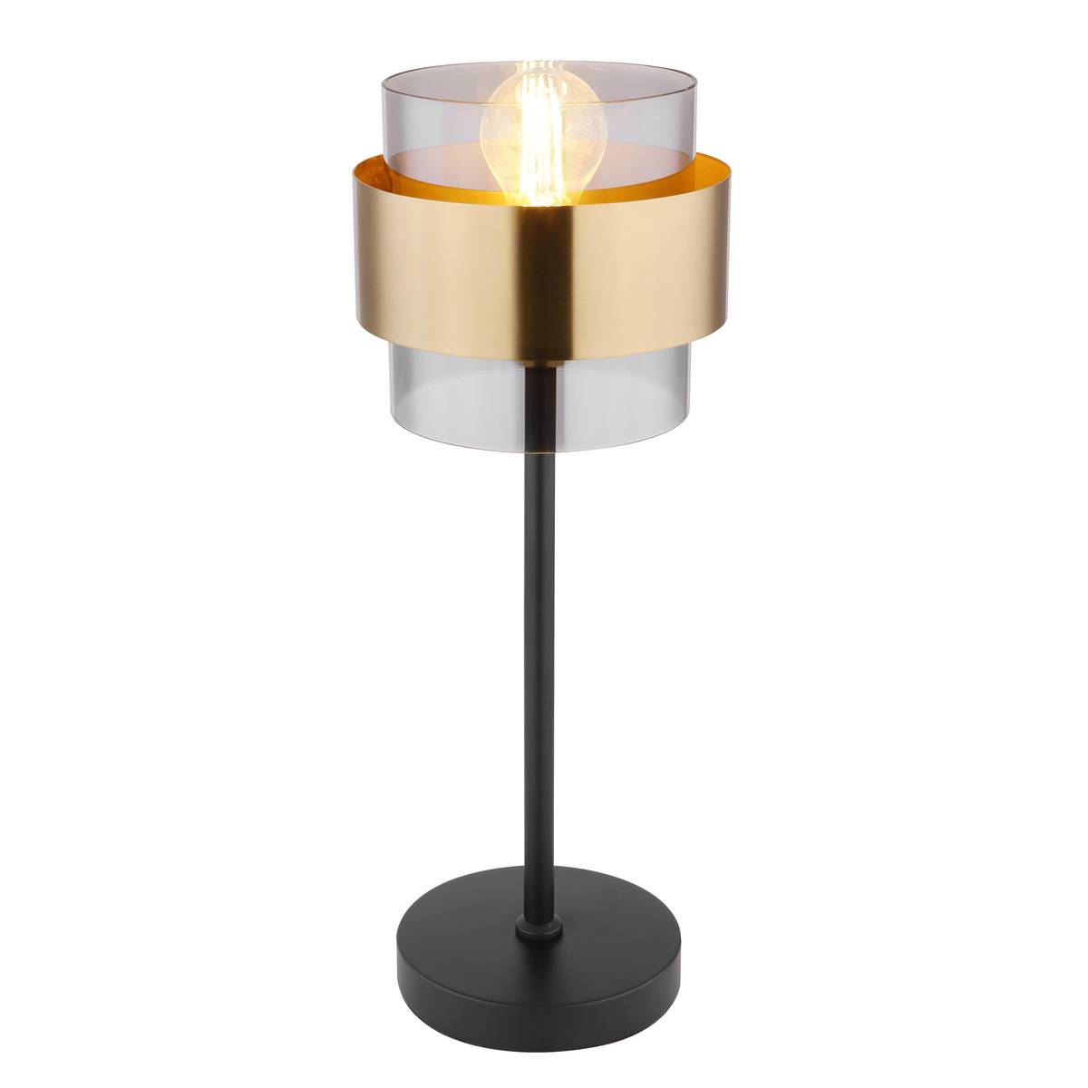 Tischleuchte, Metall, Glas, Messing, Schnurschalter, 47 cm Höhe