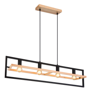 Pendelleuchte, Holz, Metall, Braun, Schwarz, 4 Strahler, 98 cm x 20 cm