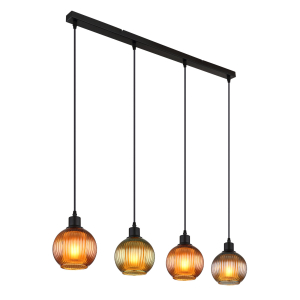 Pendelleuchte, Metall, Glas, 4 Strahler, 90 cm x 15 cm