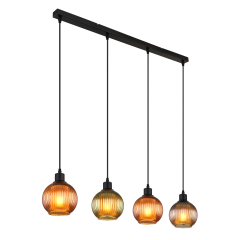 Pendelleuchte, Metall, Glas, 4 Strahler, 90 cm x 15 cm