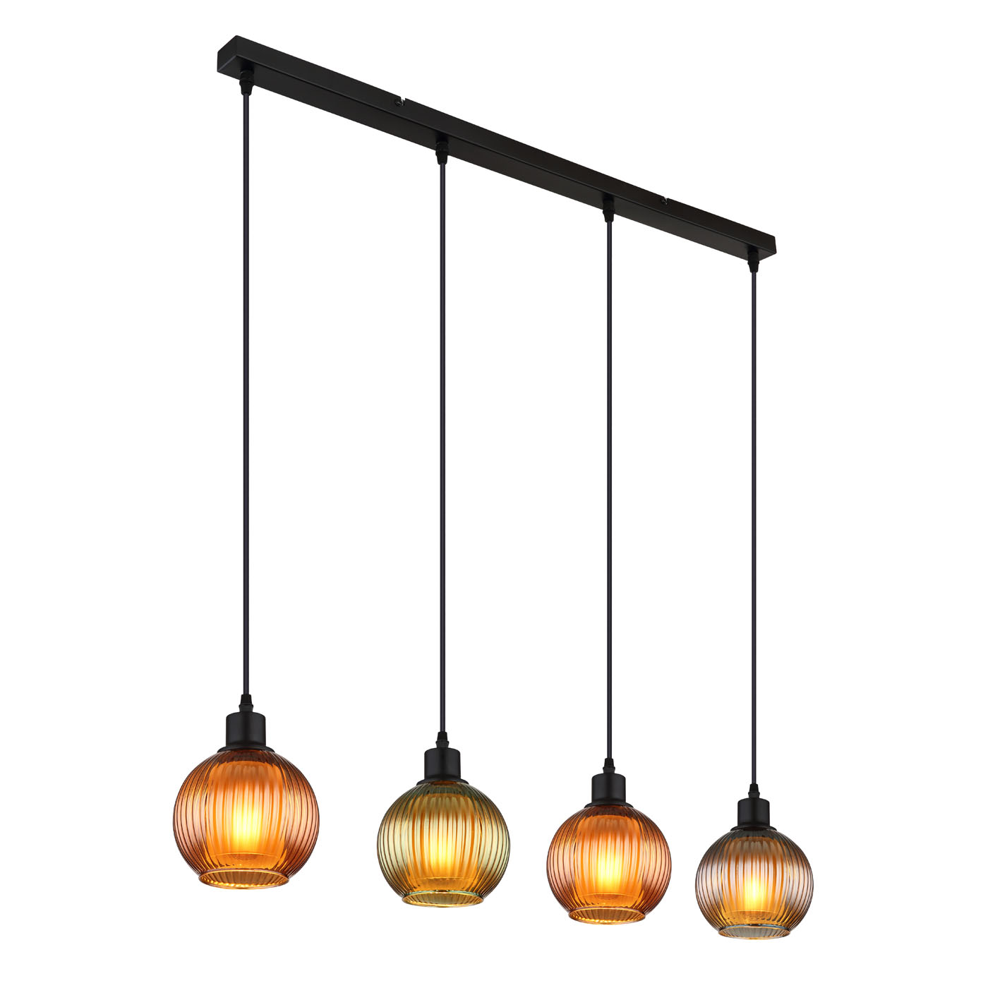Pendelleuchte, Metall, Glas, 4 Strahler, 90 cm x 15 cm